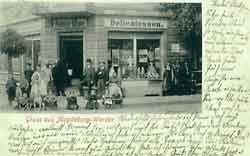 Der Delicatessenladen von August Glupe in der Wasserstraße 4 um 1905